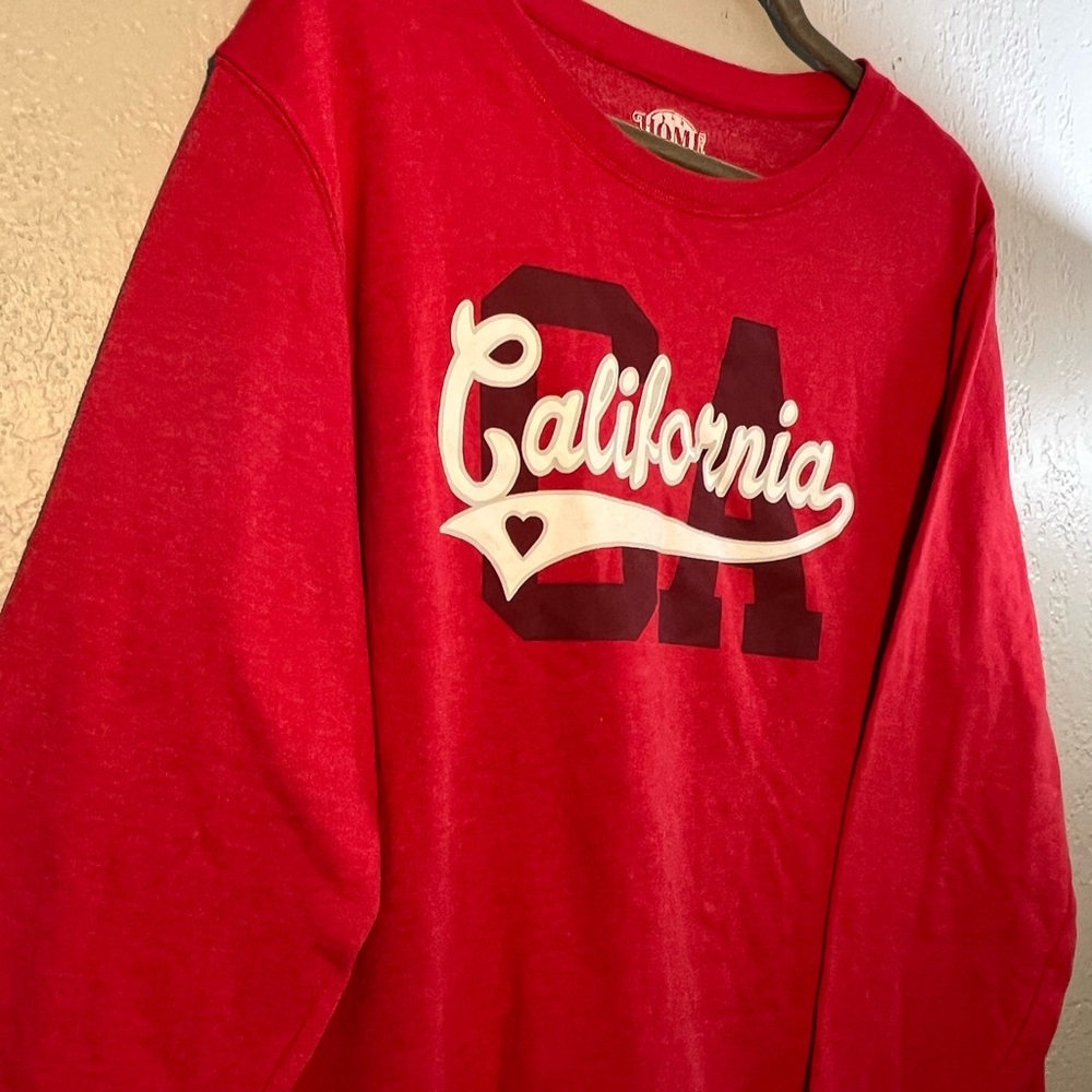 Y2K Blissliving Home Red California Crew Neck Sweater Embroidered CA SZ XL 2000s - Picture 6 of 9